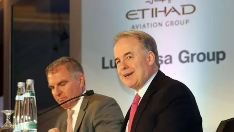 Un momento de la rueda de prensa en Abu Dhabi de Etihad y Lufthansa.