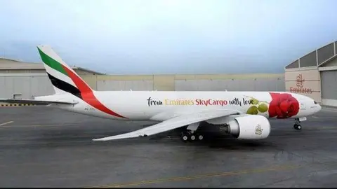 El avión de Emirates decorado por el día de San Valentín.