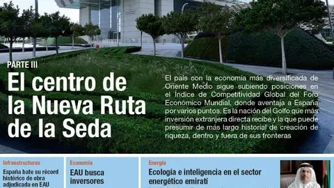 Detalle de la portada de la tercera parte del suplemento especial que MyM Merchan ha publicado sobre Emiratos Árabes en El Economista.