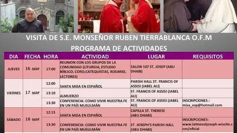 Programa actividades obispo de Turquía en EAU.