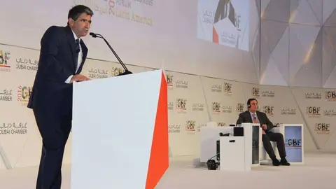 Raúl Sendic, vicepresidente de Uruguay, durante su intervención en el Foro Global Empresarial sobre Latinoamérica celebrado en Dubai. (EL CORREO)