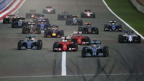 Una imagen de la carrera del GP de Fórmula Uno en Bahréin.