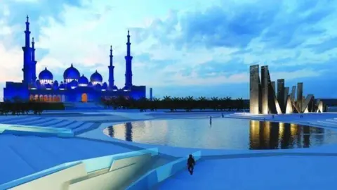 Imagen del Monumento a los Héroes en la Gran Mezquita de Abu Dhabi.