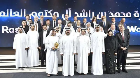 Foto de familia de los galardonados con el Mohammed bin Rashid Al Maktoum Global Water Award.