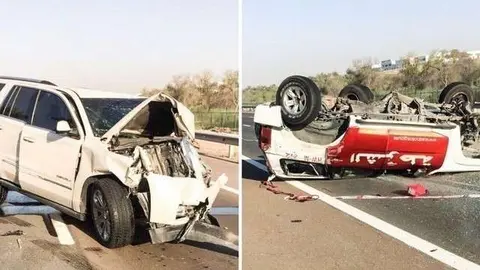 Los vehículos accidentados en Al Wathaba. (Policía de Abu Dhabi)