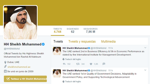 Una captura de la cuenta personal de Skeikh Mohammed bin Rashid Al Maktoum en Twitter.