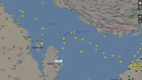 Captura de Flightradar de los vuelos de Qatar Airways.
