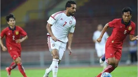 La selección de fútbol de Emiratos Árabes Unidos este miércoles ante Laos.