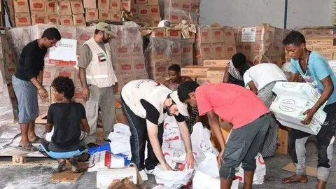 Distribución de alimentos por parte de la Media Luna Roja de Emiratos Árabes.