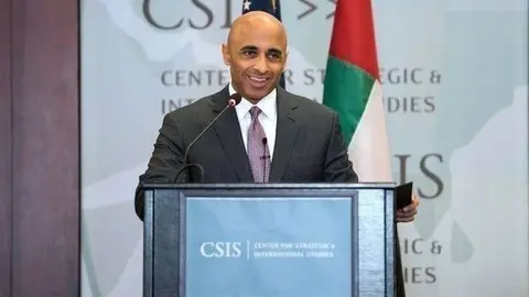 El embajador de Emiratos en EEUU, Yousef Al Otaiba, durante su conferencia de prensa de este martes en Whasington. (CSIS)