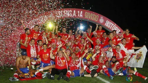 El Girona FC celebra su ascenso a LaLiga Santander el pasado 4 de junio. (LaLiga 1, 2, 3)