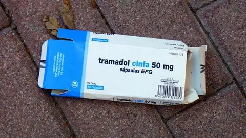 Una imagen de la caja de comprimidos Tramadol comercializada en países de habla hispana.