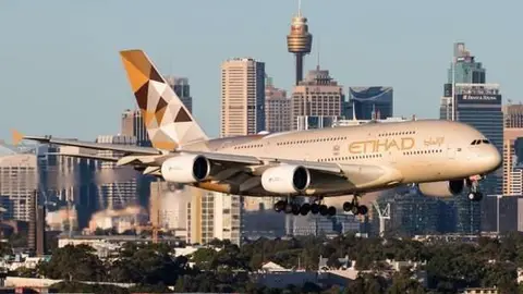 Un Airbus A380 de Etihad en Sydney.