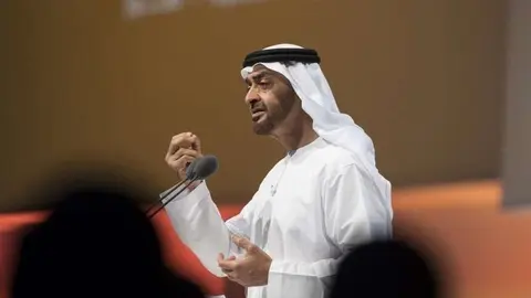 El príncipe heredero de Abu Dhabi durante su intervención.