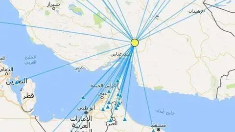 Epicentro del terremoto registrado esta madrugada en Irán. (NCMS)