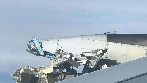 Una imagen de Twitter de la turbina del A380 de Air France.