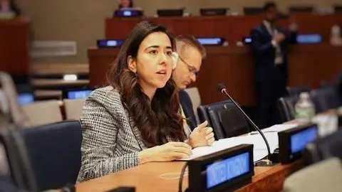 La embajadora emiratí Lana Zaki Nusseibeh, durante su última intervención en la Asamblea de las Naciones Unidas.