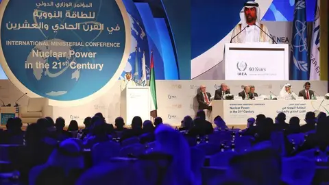 Suhail bin Mohammed Faraj Faris Al Mazrouei, ministro de Energía de Emiratos, durante la cumbre sobre energía nuclear de Abu Dhabi.