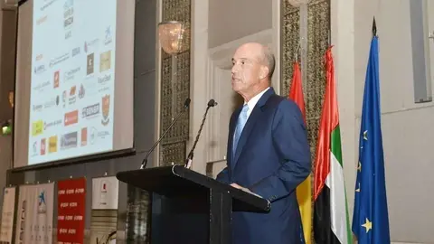 José Eugenio Salarich, durante su intervención en el Día Nacional de España en Emiratos Árabes. (Manaf K. Abbas)