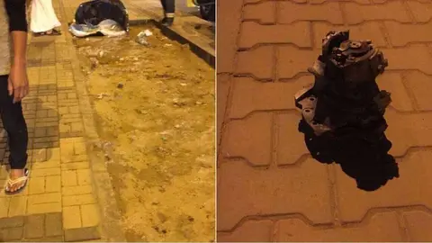 Imágenes que muestran piezas de un misil balístico disparado desde Yemen e interceptadas en el norte Riad. (@NajranToday)