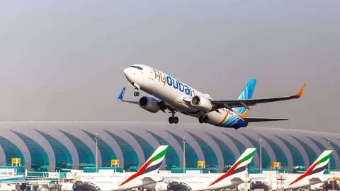 Aerolíneas de Dubai en el Aeropuerto Internacional de la ciudad.