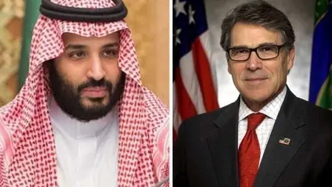 Mohammed bin Salman bin Abdulaziz, príncipe heredero de Arabia, y el secretario de Energía de Estados Unidos, Rick Perry.