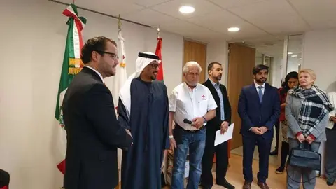 Un momento de la entrega del donativo de la Embajada de EAU a México. (César Arellano)