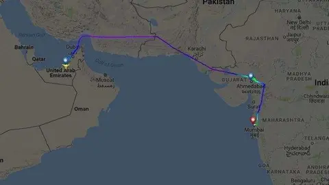 Captura del EY288 en el sitio web de seguimiento vuelos Flightradar.