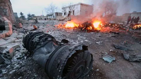 Restos del avión ruso en Siria.