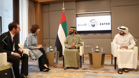 Reunión entre el jeque Al Maktoum y la directora de la UNESCO en Dubai. (Wam)