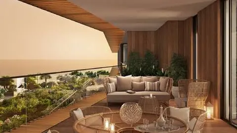 Terraza de uno de las apartamentos de Bulgari en Dubai.