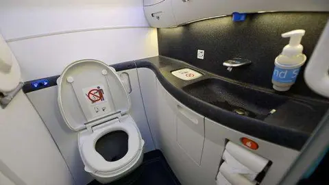 Baño de un avión de pasajeros.