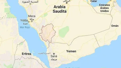 En rojo, Asir, provincia donde se ha producido el ataque situada en la frontera con Yemen. (Google Maps)