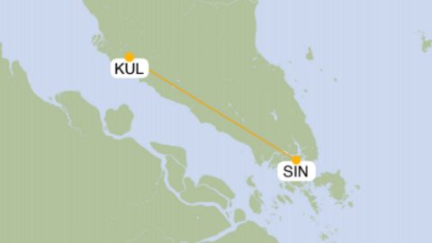 La ruta entre Singapur y Kuala Lumpur registró 30.537 vuelos en doce meses hasta febrero de 2018. (OAG Aviation Worldwide Ltd)