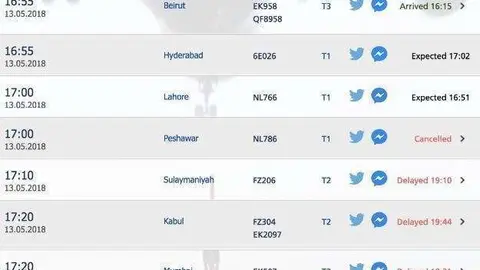 Captura de pantalla del sitio web de Aeropuertos de Dubai.