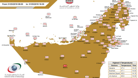 Mapa de las temperaturas máximas registradas este jueves. (NCM)
