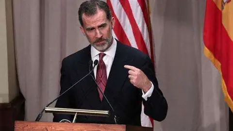 El Rey de España durante su discurso en Estados Unidos. (EFE)
