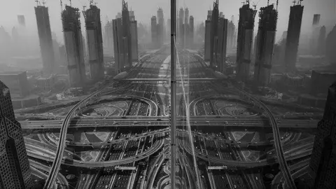 Fotografía aérea de la ciudad de Dubai, ganadora del tercer puesto en la categoría "Ciudades".