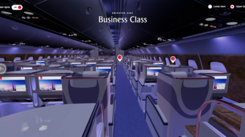 Experiencia de realidad virtual a bordo del modelo A380 de la compañía Emirates. 