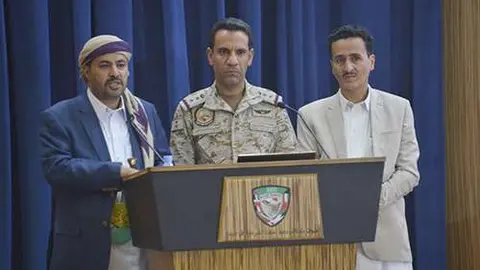 El portavoz de las Fuerzas de la Coalición Árabe, Turki Al-Maliki, en Riad. (WAM)