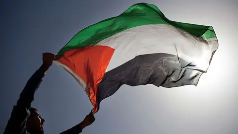 Ciudadano ondea la bandera de Palestina. 