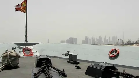 La Fragata Cristóbal Colón, en Port Rashid de Dubai. (EL CORREO)