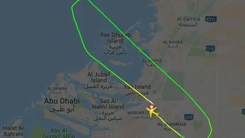 Recorrido del vuelo de Etihad afectado según Flightradar24.