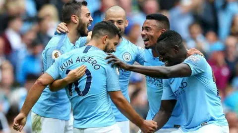 El Manchester City celebra un gol la temporada 2018-2019.