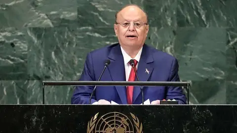 En la imagen de Reuters, el presidente de Yemen durante su discurso en la ONU.