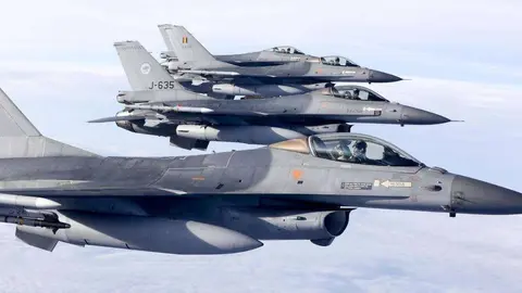 Aviones F-16 de la Unión Europea. (AFP)