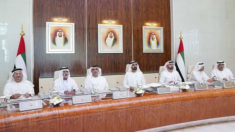 El Gabinete de Emiratos Árabes Unidos, en su reunión de este domingo. (WAM)