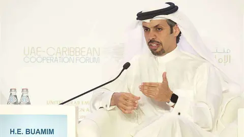 El presidente y CEO de la Cámara de Comercio de Dubai, Hamad Buamim, durante su intervención. (Cedida)