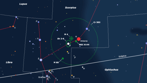 Situación de la estrella Antares en el firmamento. (Internet)