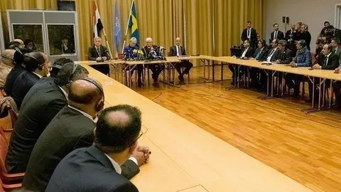 En la imagen de Xinhua, conferencia de prensa previa al inicio de las conversaciones de paz sobre Yemen en Suecia.